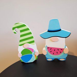 Wooden Gnome Figurines, Set of 2, Garden Statue, Fairy Garden Decor